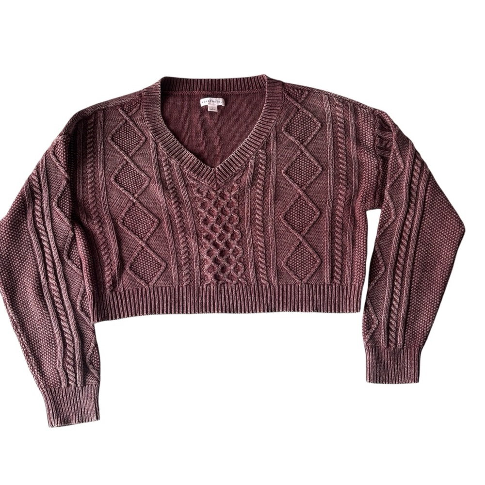 Aeropostale Cropped Cable Knit Sweater, Size L - Picture 2 of 8